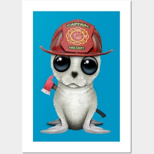 Cute Baby Harp Seal Firefighter Posters and Art